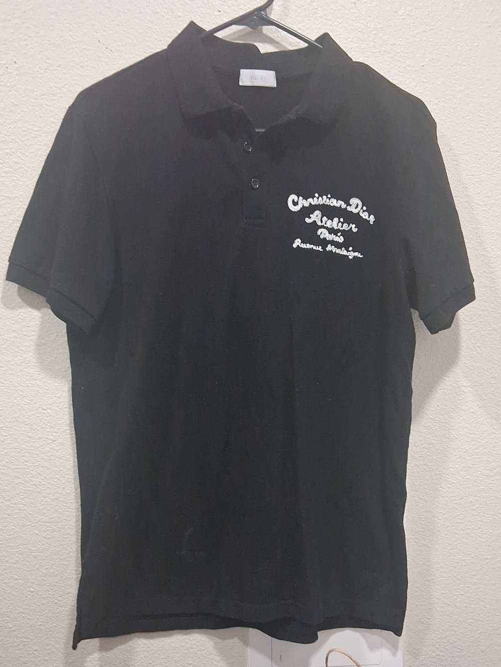 Dior Black Polo with White Script Chest Logo